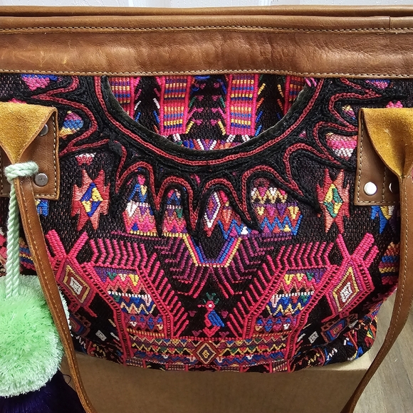 Maya & Mali Fair Trade Leather And Huipil Tote - Picture 10 of 11